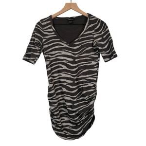 Moda International Black and Gray Zebra Print Short Sleeve Top Small
